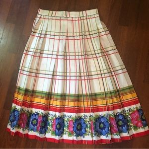 J Crew pleated plaid and floral border print skirt Ladies size 8